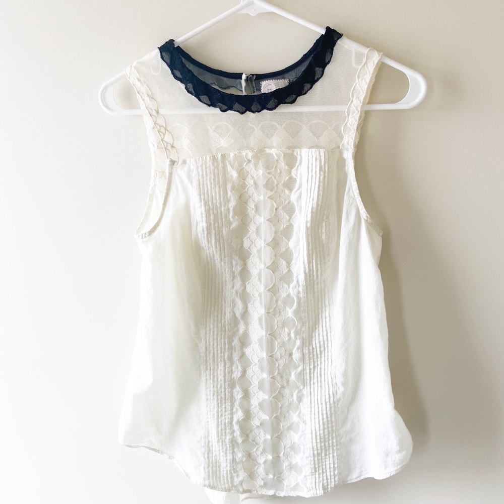 Lace semi sheer blouse tank 4/S Anthropologie Cream black